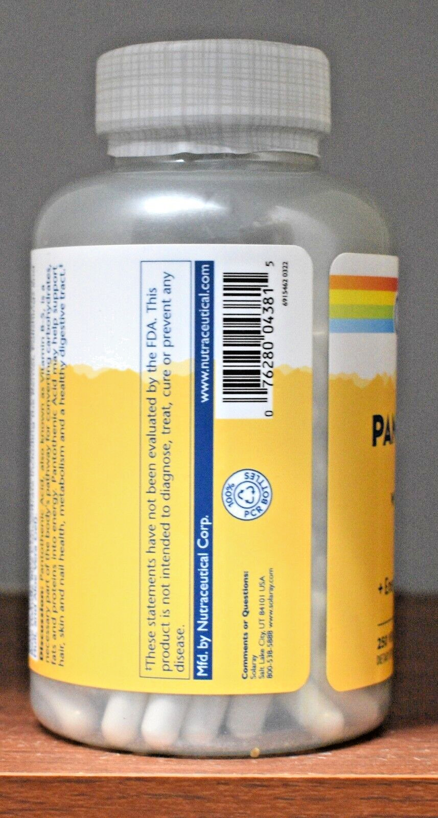 Solaray Pantothenic Acid 500 mg 250 Capsules