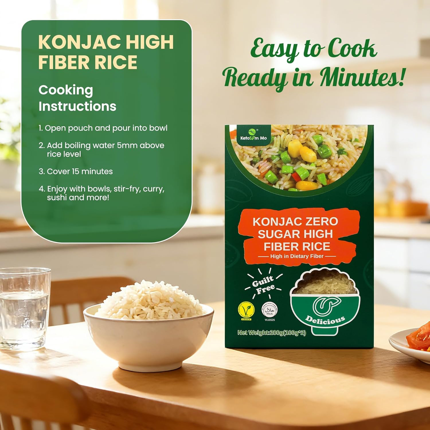 Sunnyside Konnyaku Rice 2 Packs Vegan, Gluten Free, Keto Friendly, Paleo, Kosher