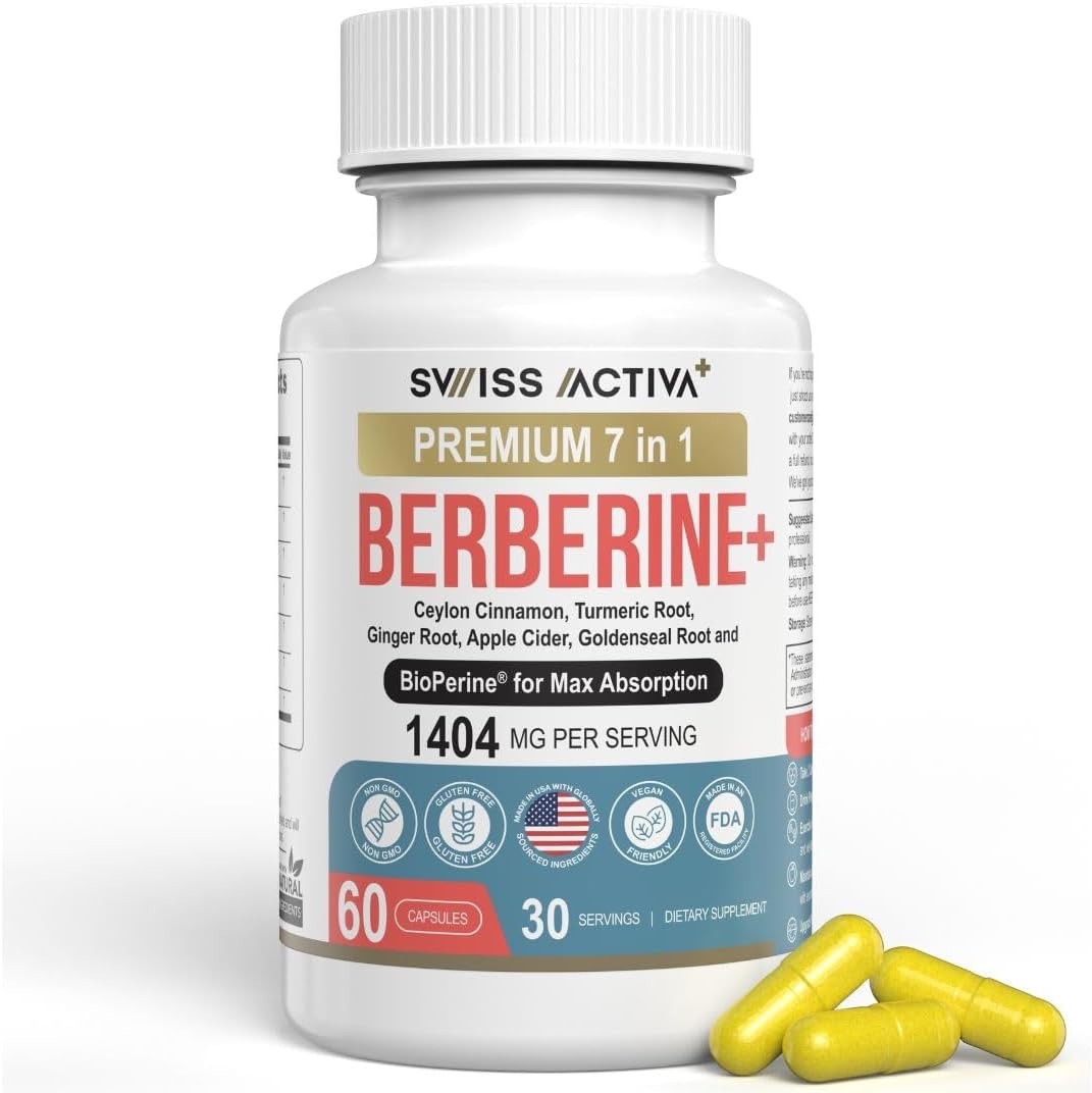 Swiss Activa+ Labs Organic Berberine 7-in-1 Supplement with Bioperine | 30 ct