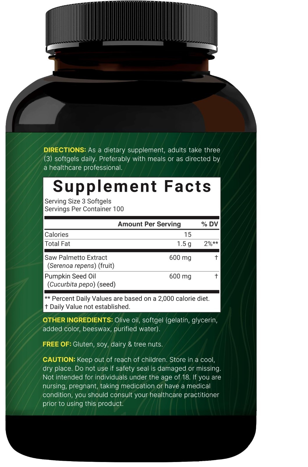 Saw Palmetto Extract & Pumpkin Seed Oil – 1200mg, 300 Softgels, Non-GMO, Gluten-
