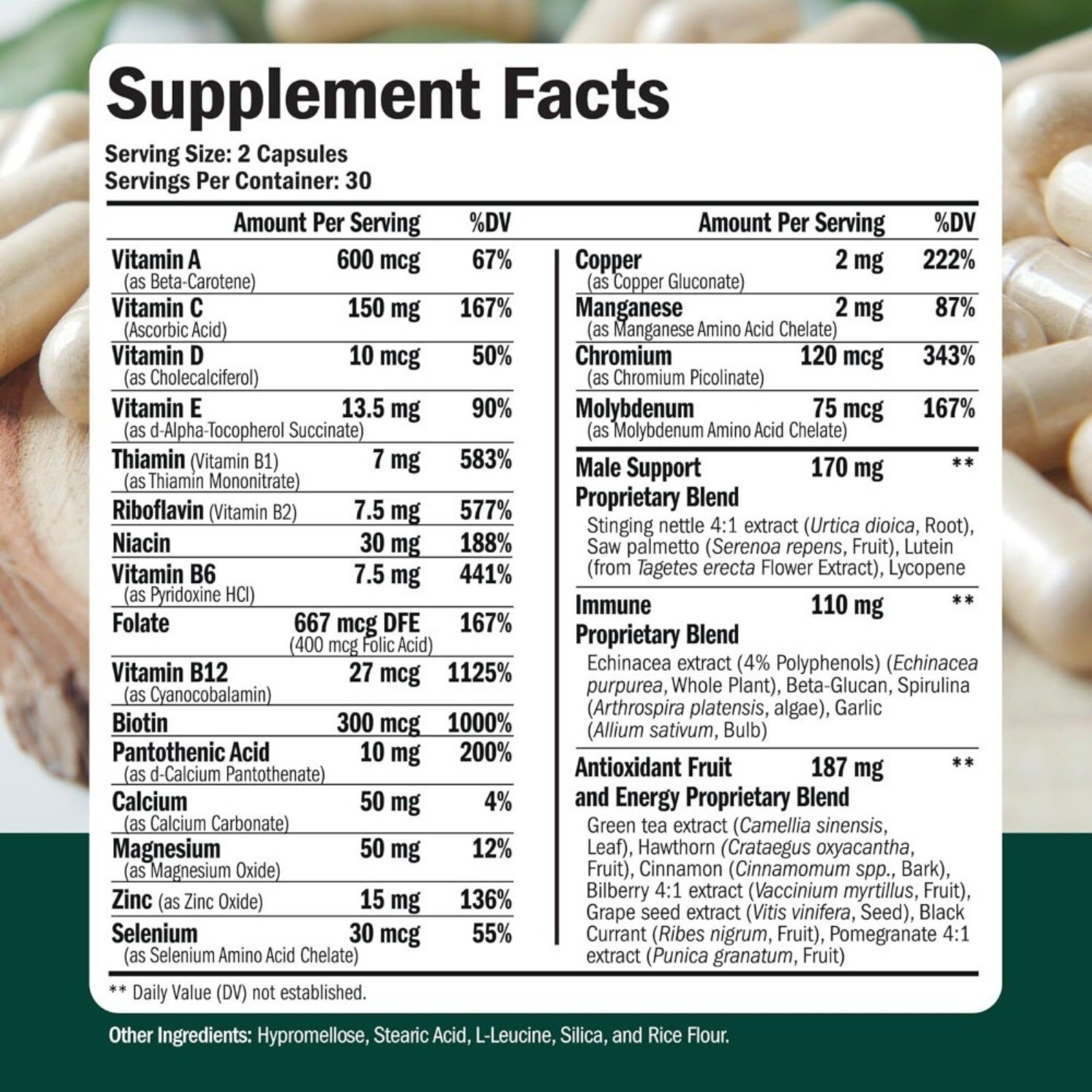 Multivitamin for Men with Vitamin A C D E B12 Zinc Energy Focus Health -1 bottle