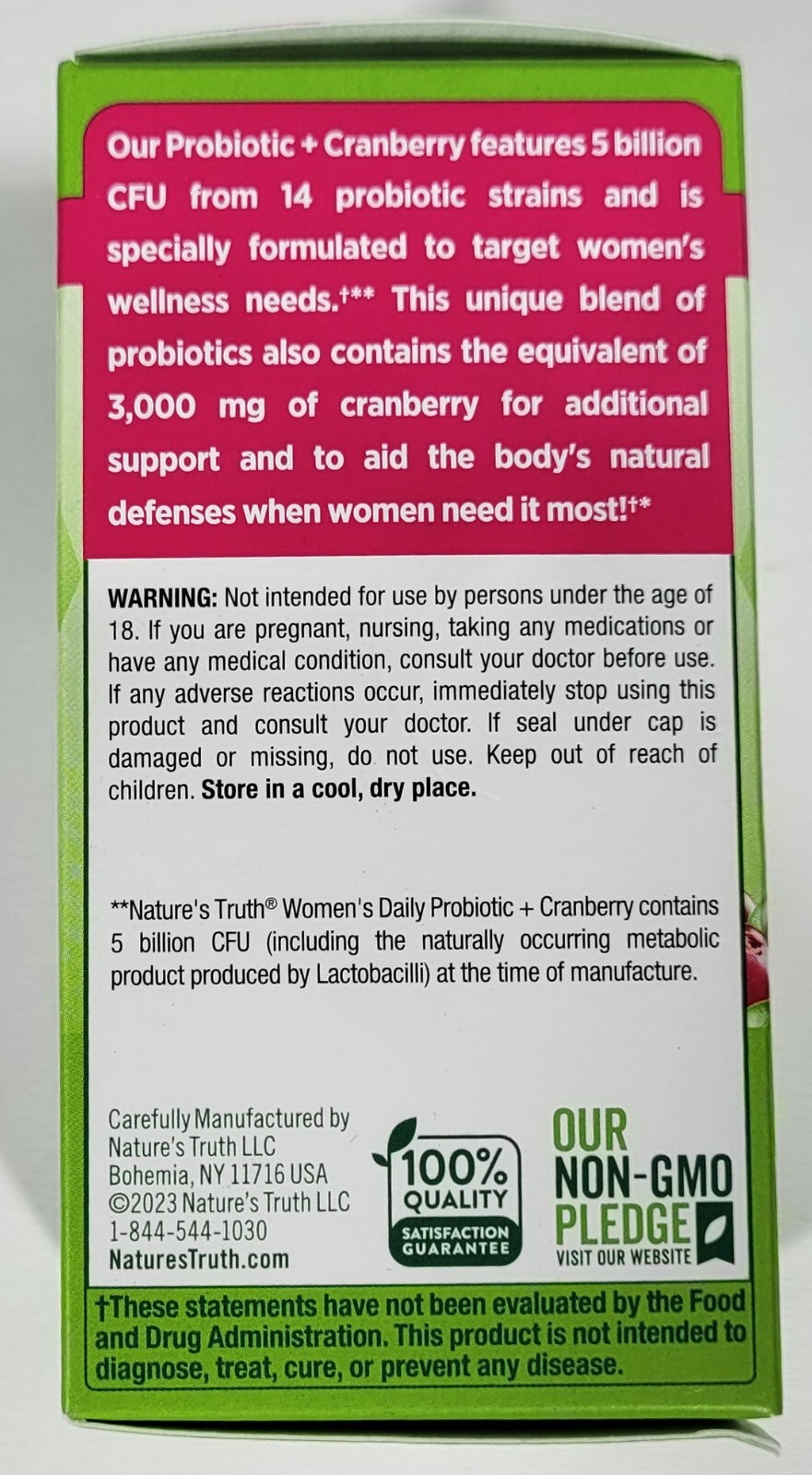 Nature’s Truth Women’s Probiotic + Cranberry 40 Vegetarian Capsules (1 Per Day)