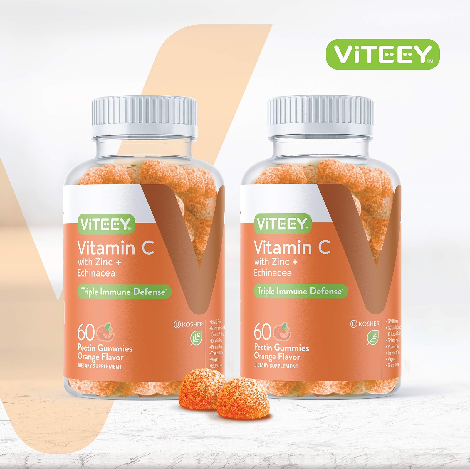 Viteey Vitamin C Gummies for Adults & Teens with Zinc & 60 Count (Pack of 2)