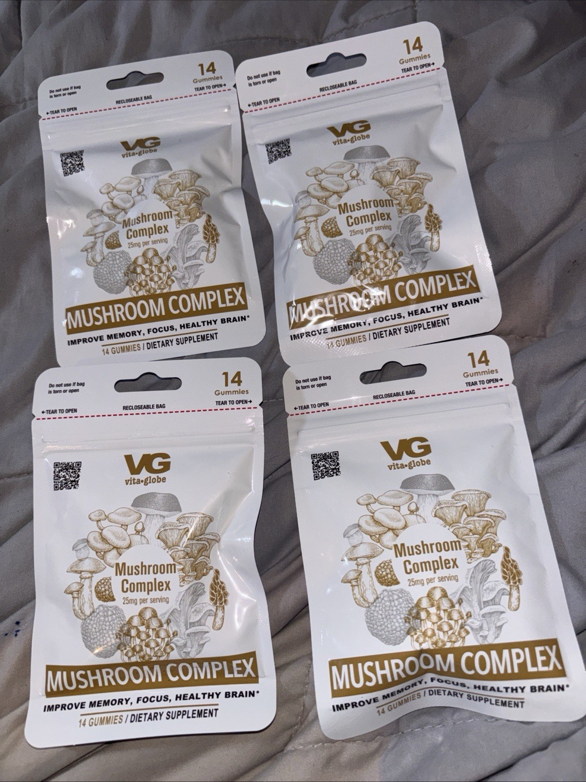 4X Mushroom Complex Gummies -Vita Globe 14ct Focus Memory Brain Health EX 8/27