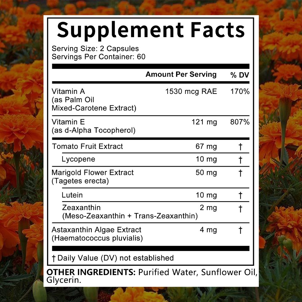 Vision & Eye Support With Vitamin A E Tomato Fruit Extract Antioxidant 120 Caps