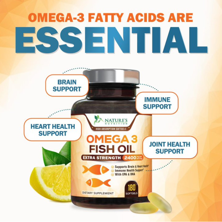 Omega 3 Fish Oil 2400mg 3X Strength EPA & DHA High Potency Capsules