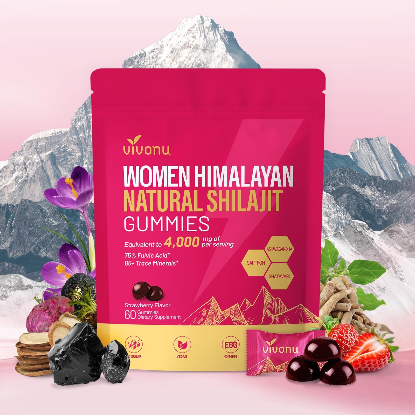 VivoNu Shilajit for Women, Contains 60 Count (Pack of 1), Women 4000mg/1bag