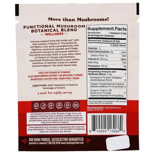 LAIRD FUNCTIONAL MUSHROOM BOTANICAL BLEND WELLNESS – 2.5 OZ.