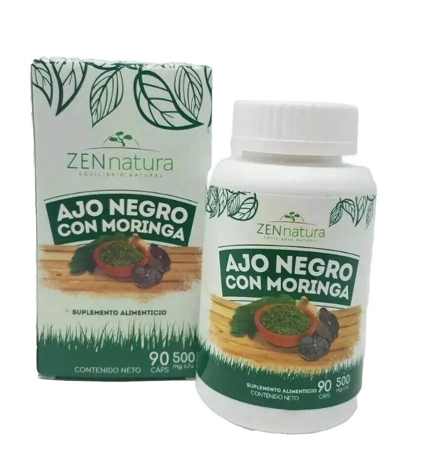 Ajo Negro con Moringa 90 Tabletas, Fermented Black Garlic with Moringa 500mg.