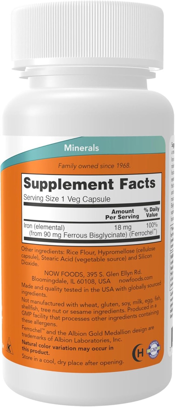 NOW Foods Supplements, Iron 18 mg, Essential Mineral, 120 Veg Capsules