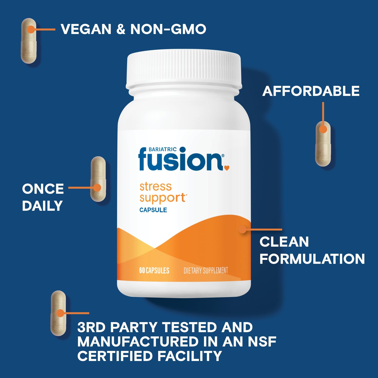 Bariatric Fusion Stress Support* | Vegan Supplement with 1 Count (Pack of 60)