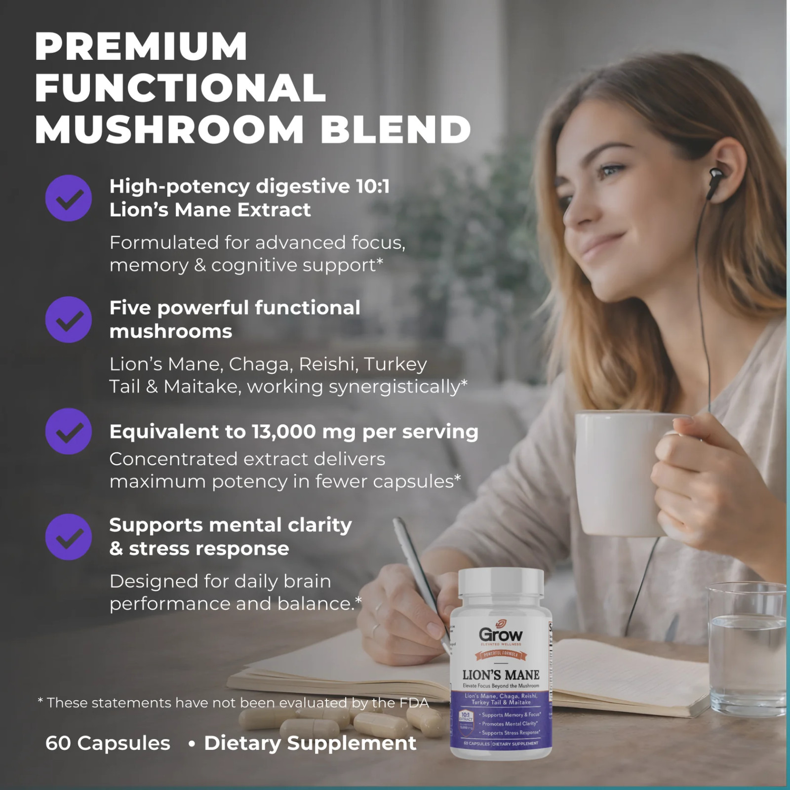 FreshCap Lion’s Mane Mushroom Extract 60 Capsules / Grow Brand