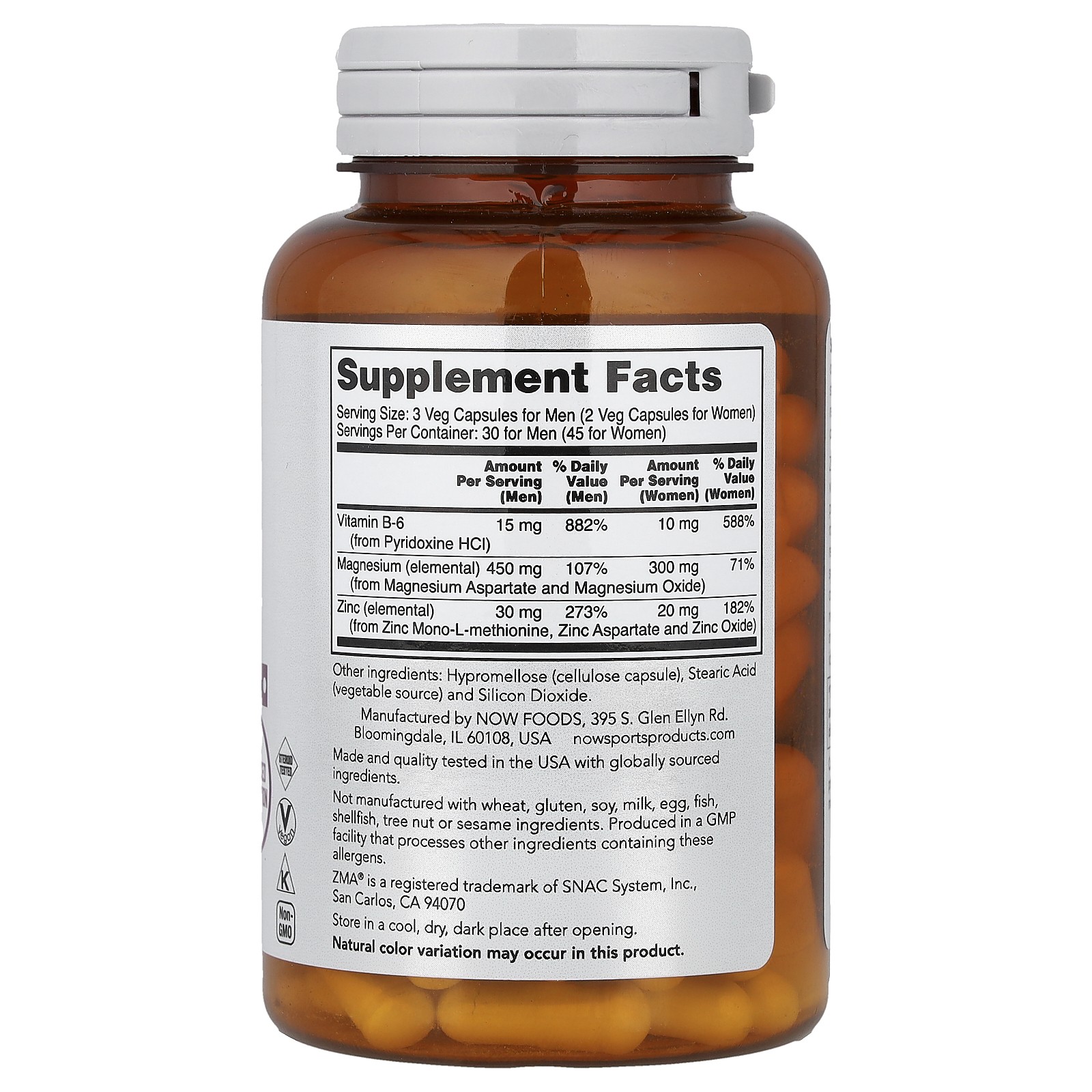 Now Foods Sports ZMA Sports Recovery 90 Capsules GMP Quality Assured