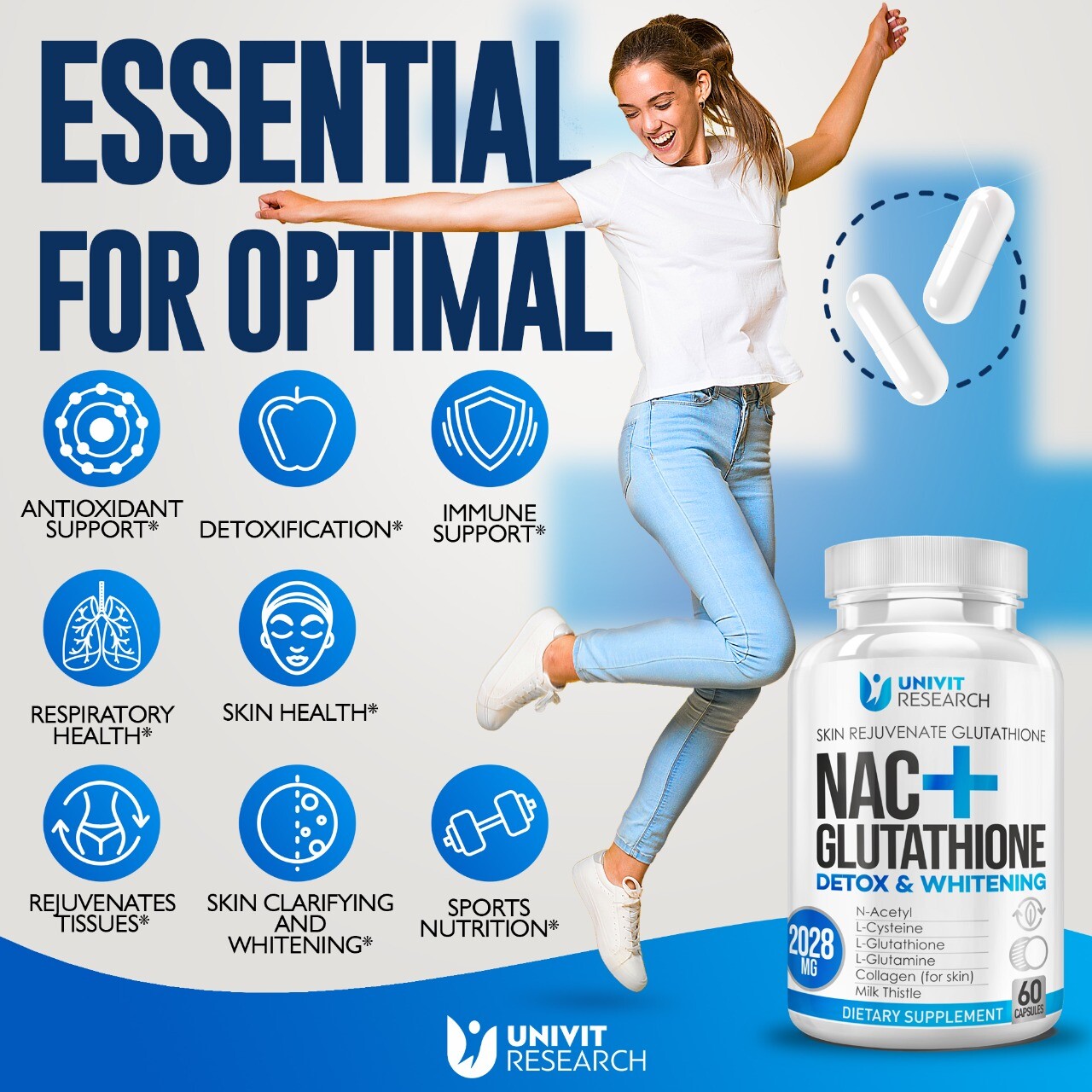 NAC Glutathione 120 caps Skin Whitening Anti-Agin Acne Scar & Dark Spot Remover