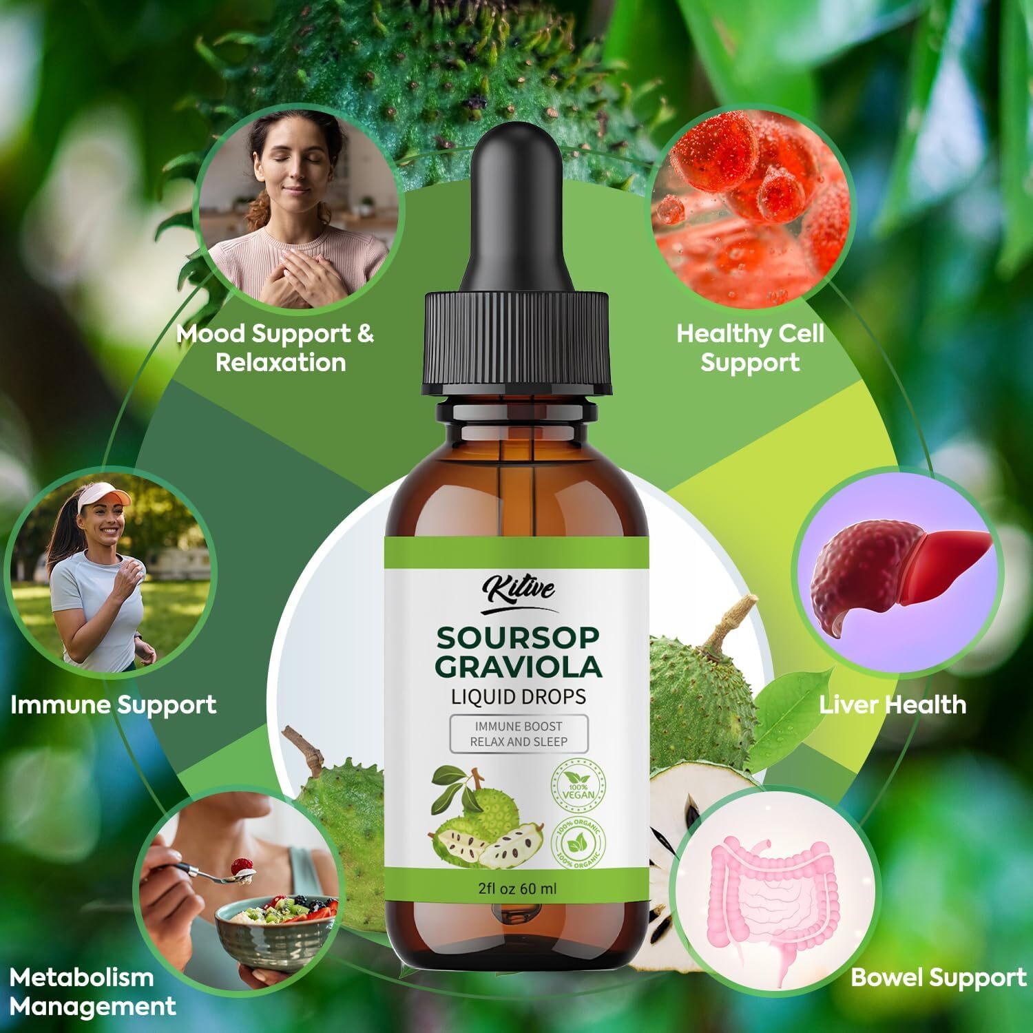 Soursop Graviola Liquid Drop, Nature & Pure Soursop Graviola Extract 2 Fl Oz