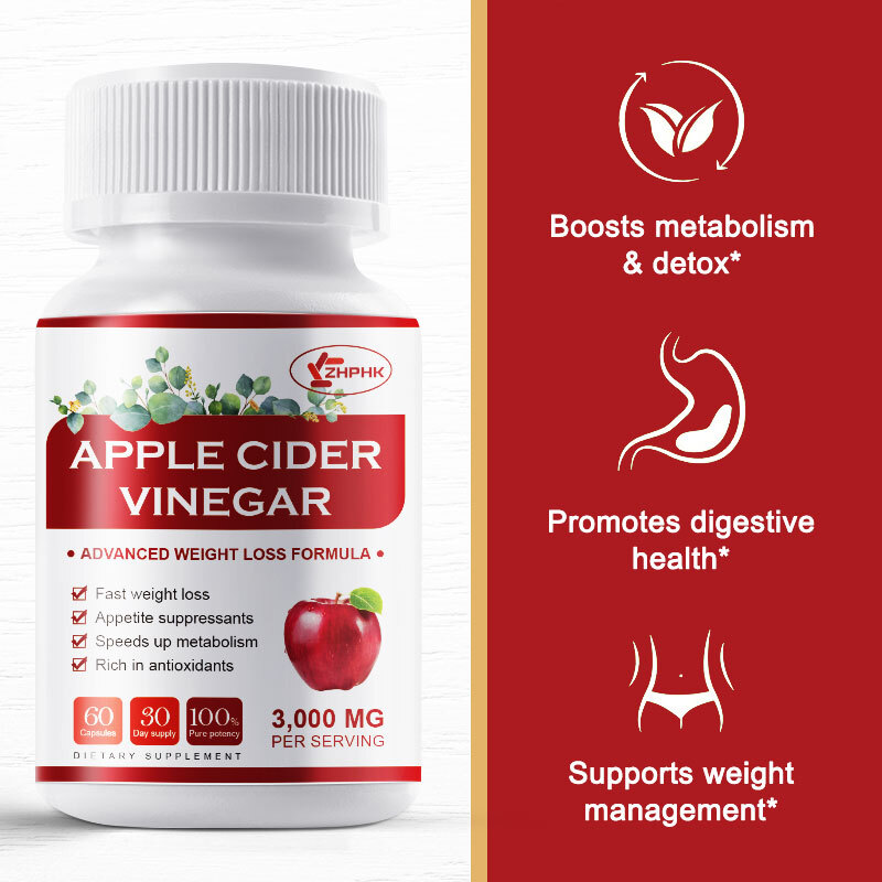 Apple Cider Vinegar Capsules 3000mg Rapid Fast Weight Loss Premium Cleanse Detox