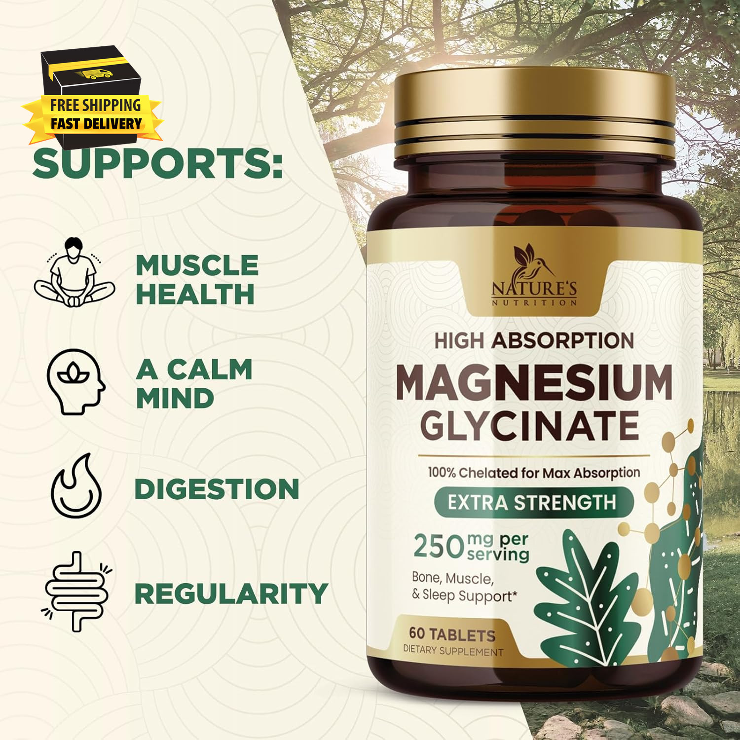 Magnesium (Glycinate) 250 Mg – 100% Chelated & High Absorption Magnesium Supplem
