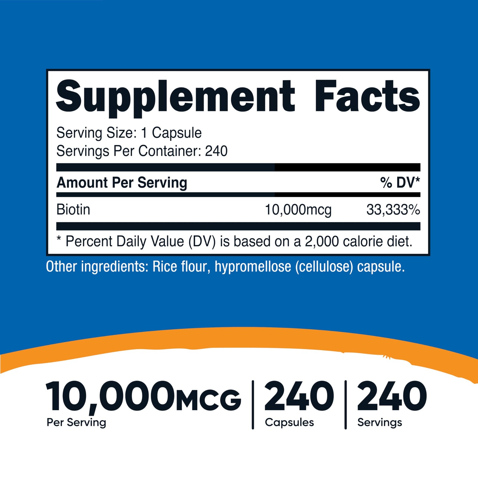Biotina (Vitamina B7) ) Suplemento Vitaminico De 10,000 Mcg (10 Mg), 240 Cap…