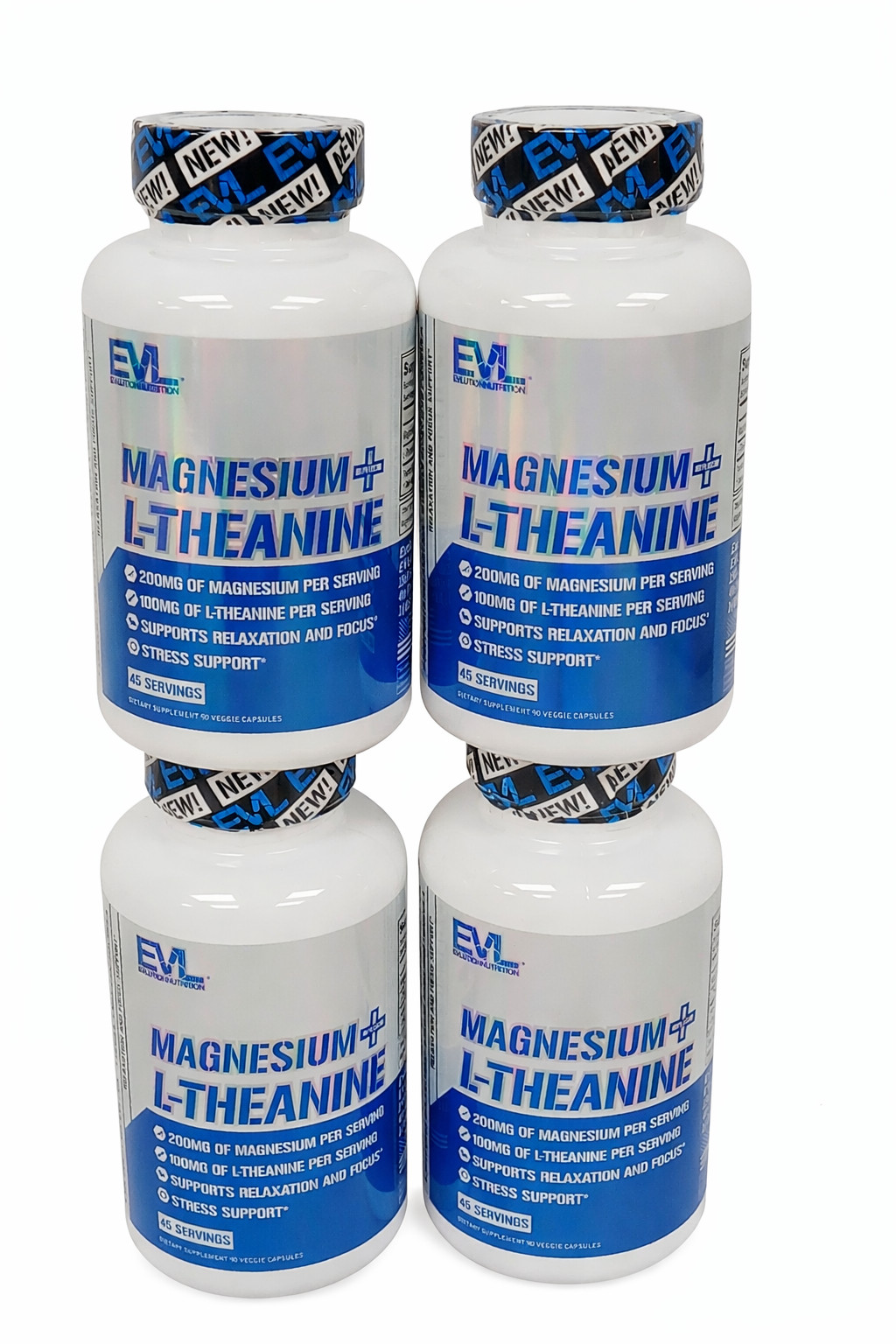 4-PACK NEW Evlution Nutrition Magnesium + L-Theanine -Focus Support -EXP 02/27