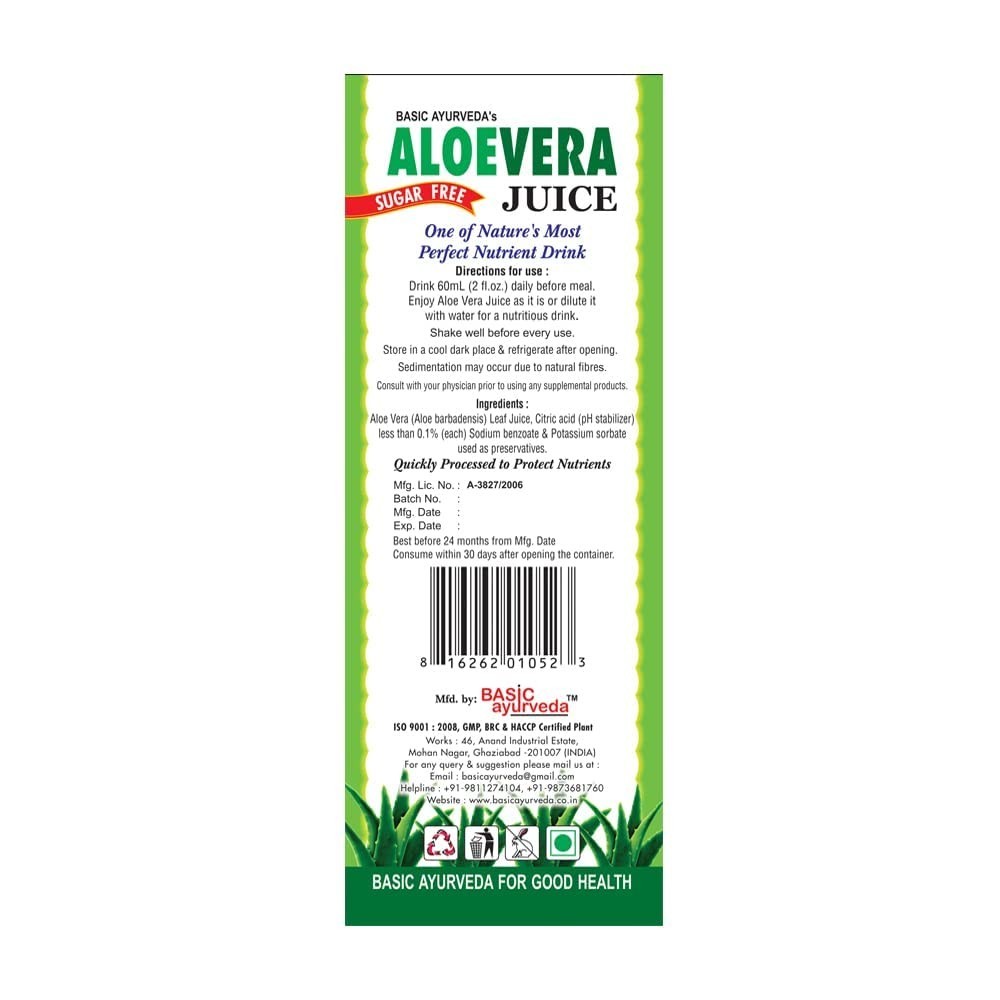 Organic Aloe Vera Juice Sugar Free 32.46 Fl Oz | Pure Whole Leaf Drink for Diges