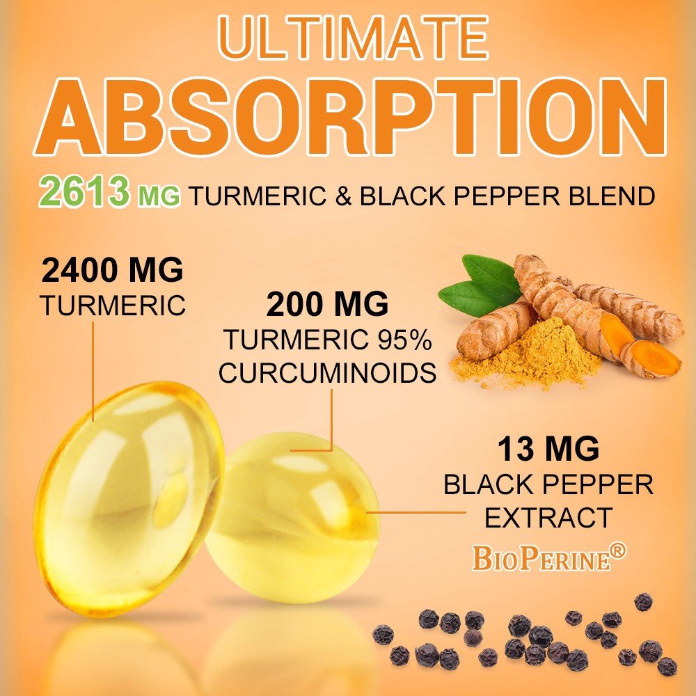 Turmeric Curcumin 2600mg w/ BioPerine Black Pepper Triple Strength Capsules-