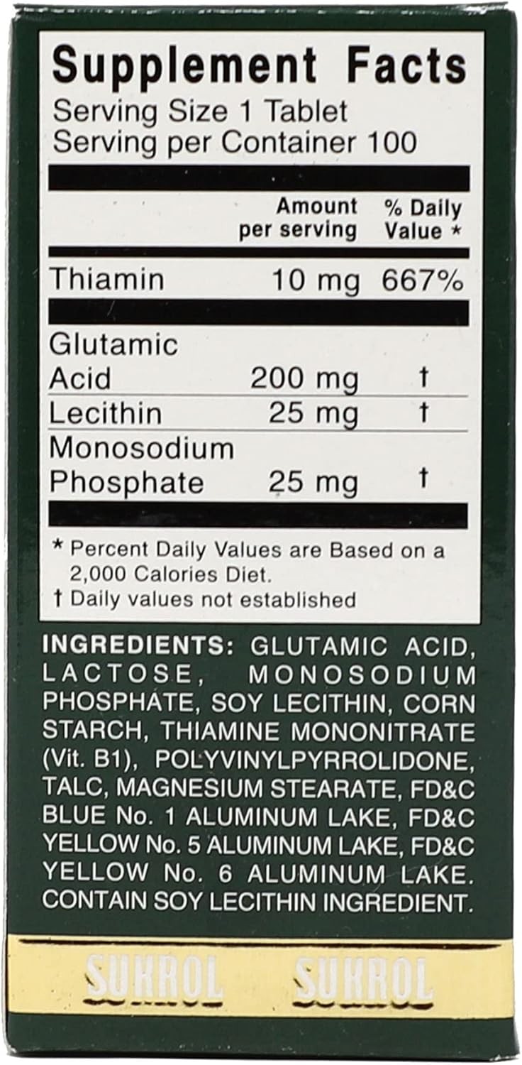 Sukrol, Vitamin, Improve Healthy Brain Function, 100 Tablets, Bottle