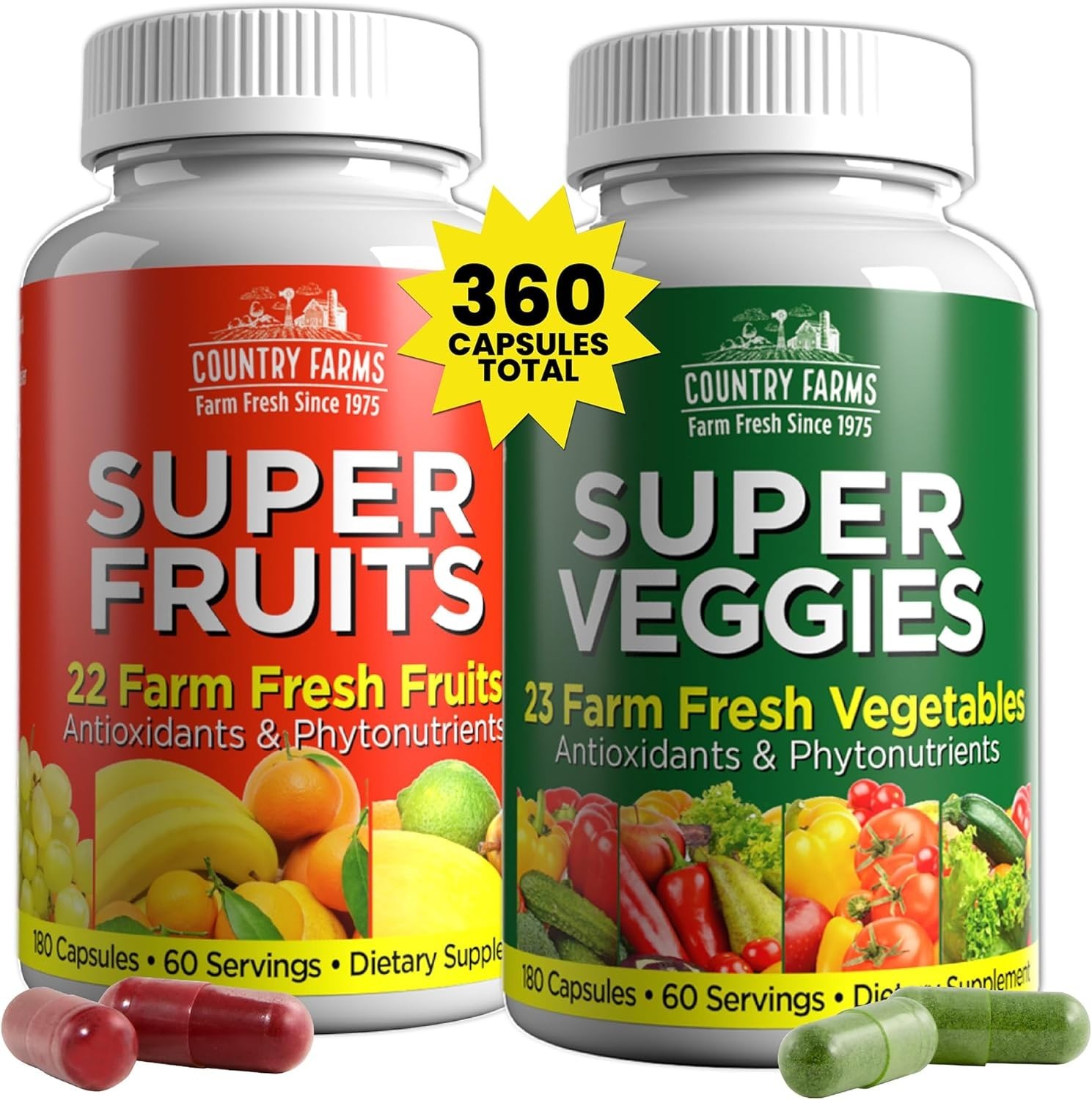 Fruits and Vegetables Supplement Capsules 360 Count Boost Energy