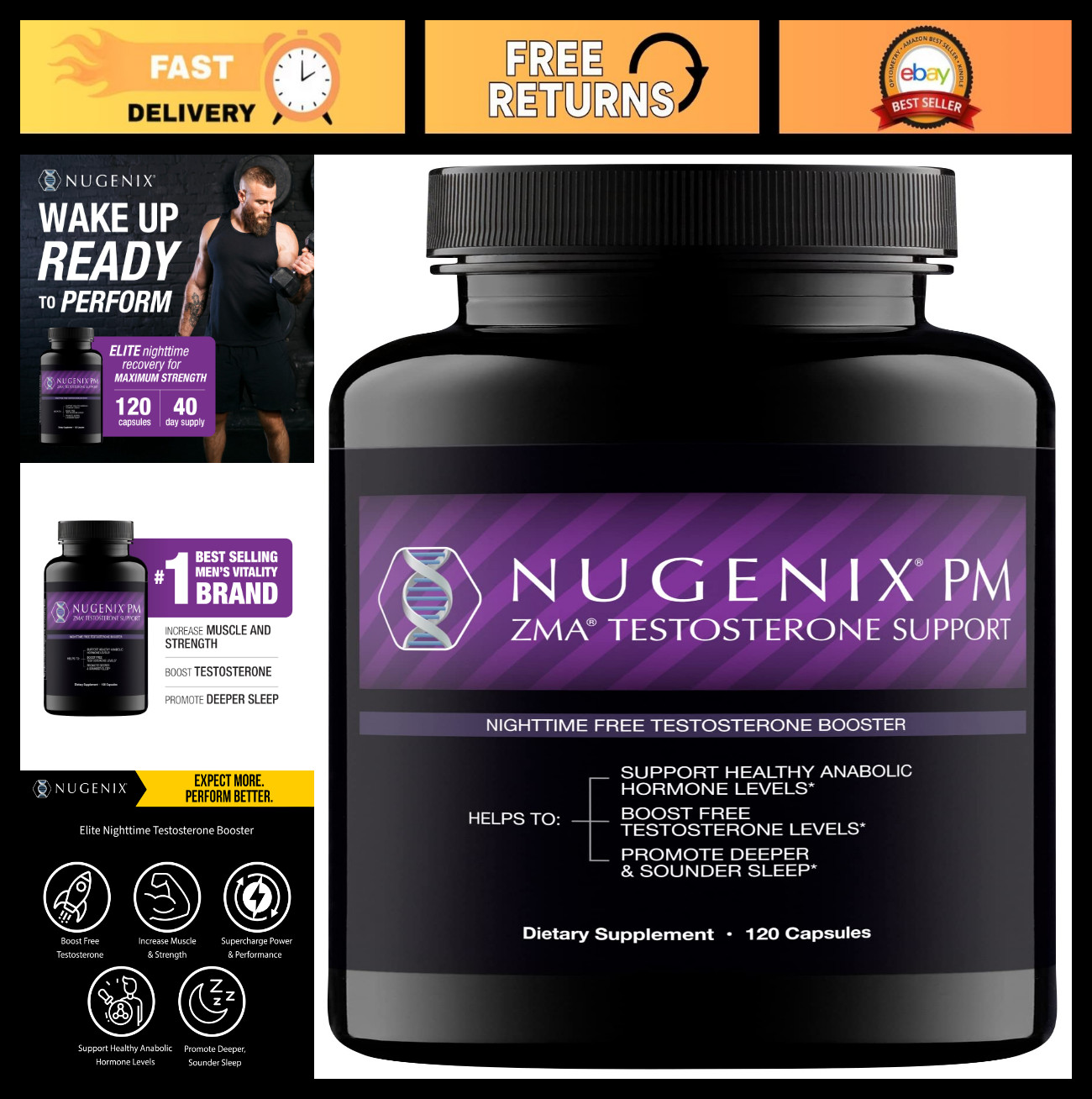 Nighttime Testosterone Booster & Sleep Support – ZMA Formula, 120 Capsules