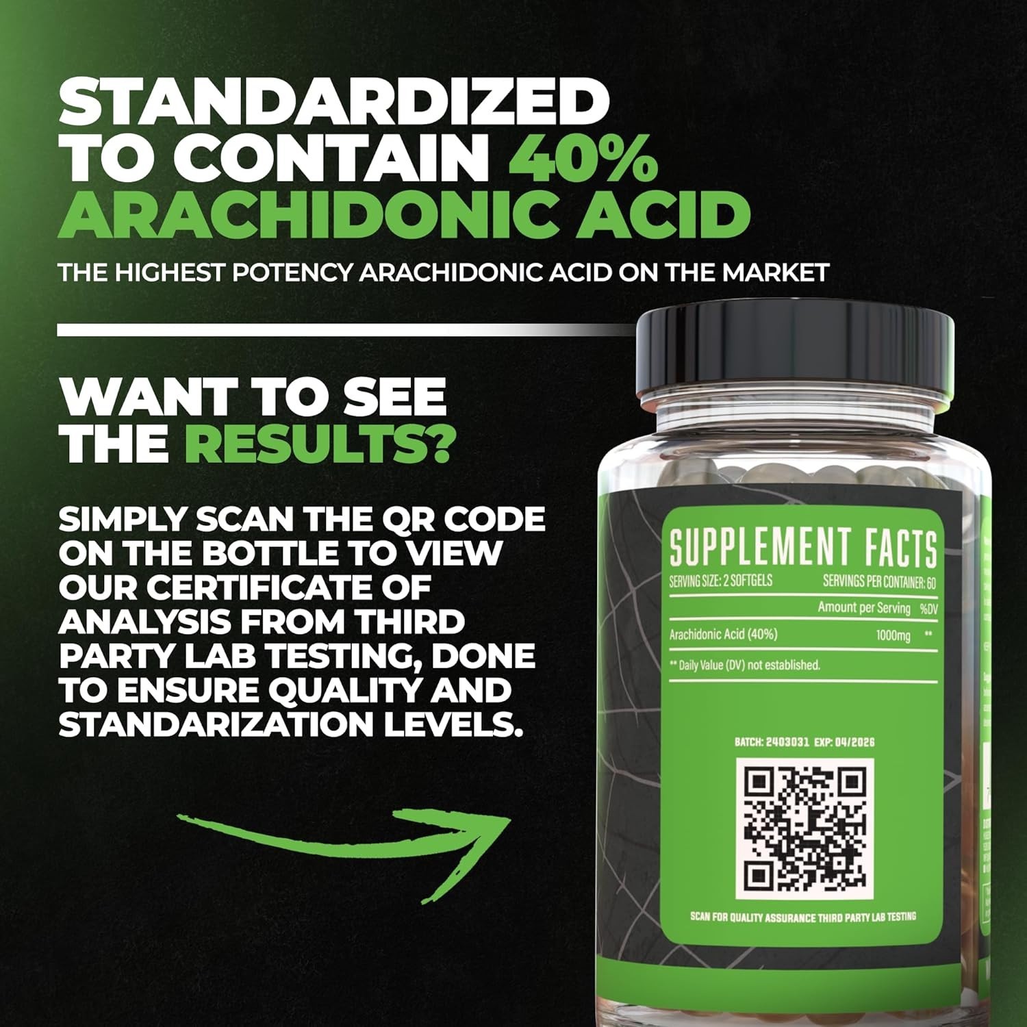 Huge Supplements Arachidone Arachidonic Acid 120 Softgels Muscle Growth