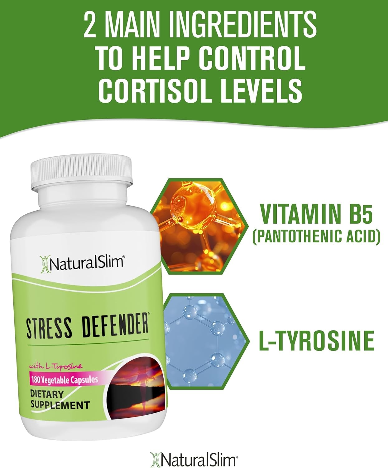 Naturalslim Stress Relief B5 Pantothenic Acid & L Tyrosine180 Capsules EXP:06/28