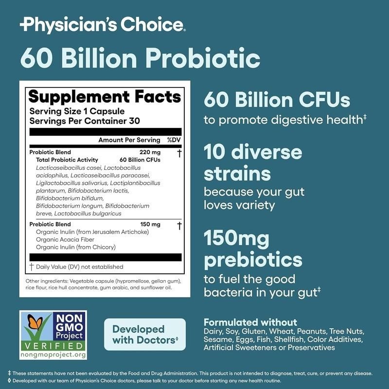Physician’s Choice 60 Billion Probiotic 10 Strains Digestive Support 30 Caps