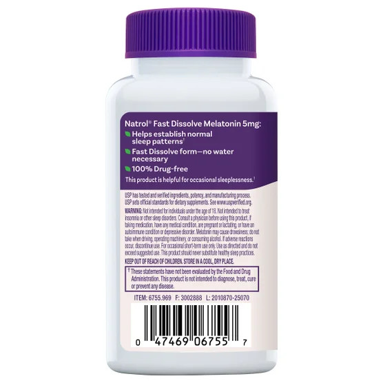 Natrol Melatonin 5 Mg Fast Dissolve 250 Strawberry Flavor Tablets ~ Exp 03/2027