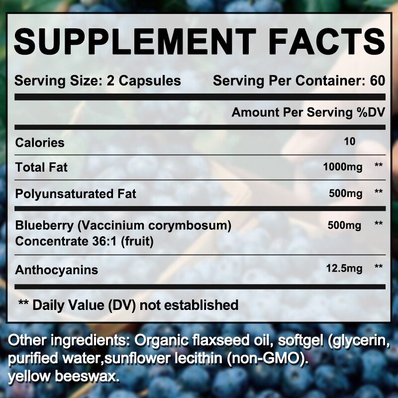 Blueberry Concentrate 500 Mg Capsules ANTIOXIDANT SUPPORT,PROMOTES EYE HEALTH