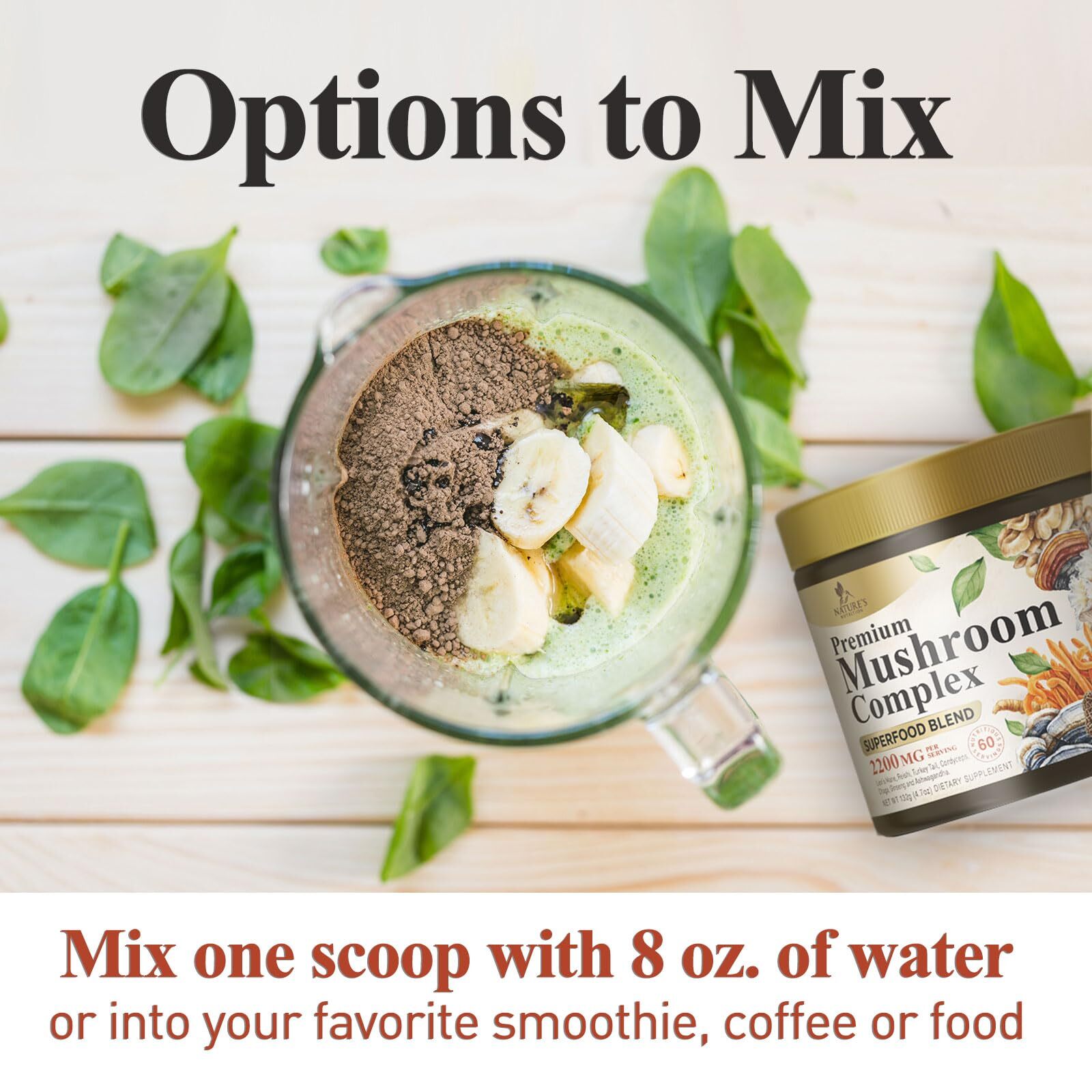 Organic Mushroom Supplement Powder – 11 in 1 Complex Nootropic & Adaptogens