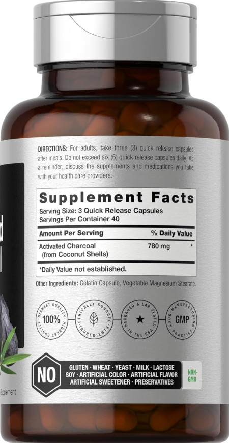 120 Capsulas De Carbon Activado Organico Pastillas Suplemento Natural