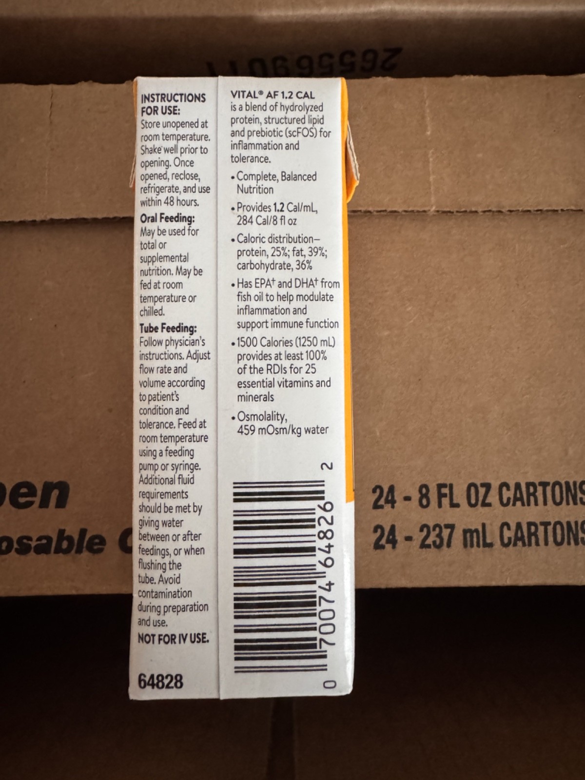 1 Case Vital AF 1.2 Cal Vanilla Oral/tube feeding 8 oz. Carton 24/Case EX 02/27