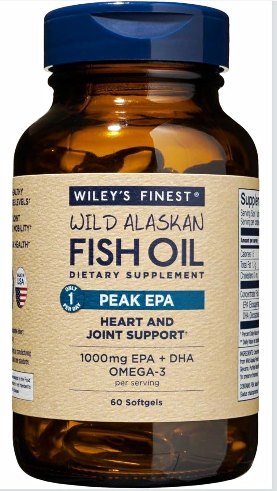 Wiley’s Finest Peak EPA Wild Alaskan Fish Oil Omega-3 1000mg 60 Softgels