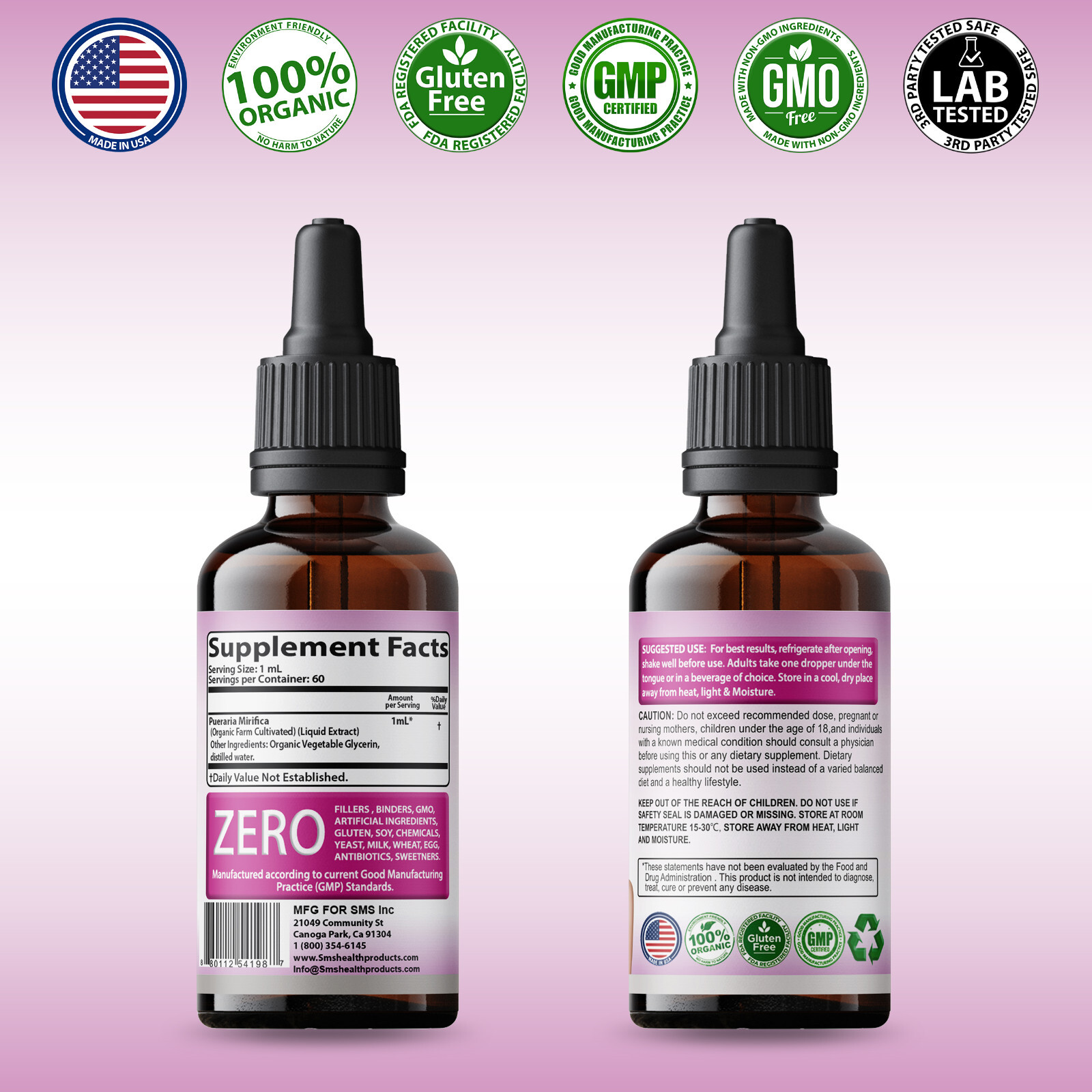 Pueraria Mirifica Breast Butt Female Body Liquid Tincture Herbal Drops 6 Floz