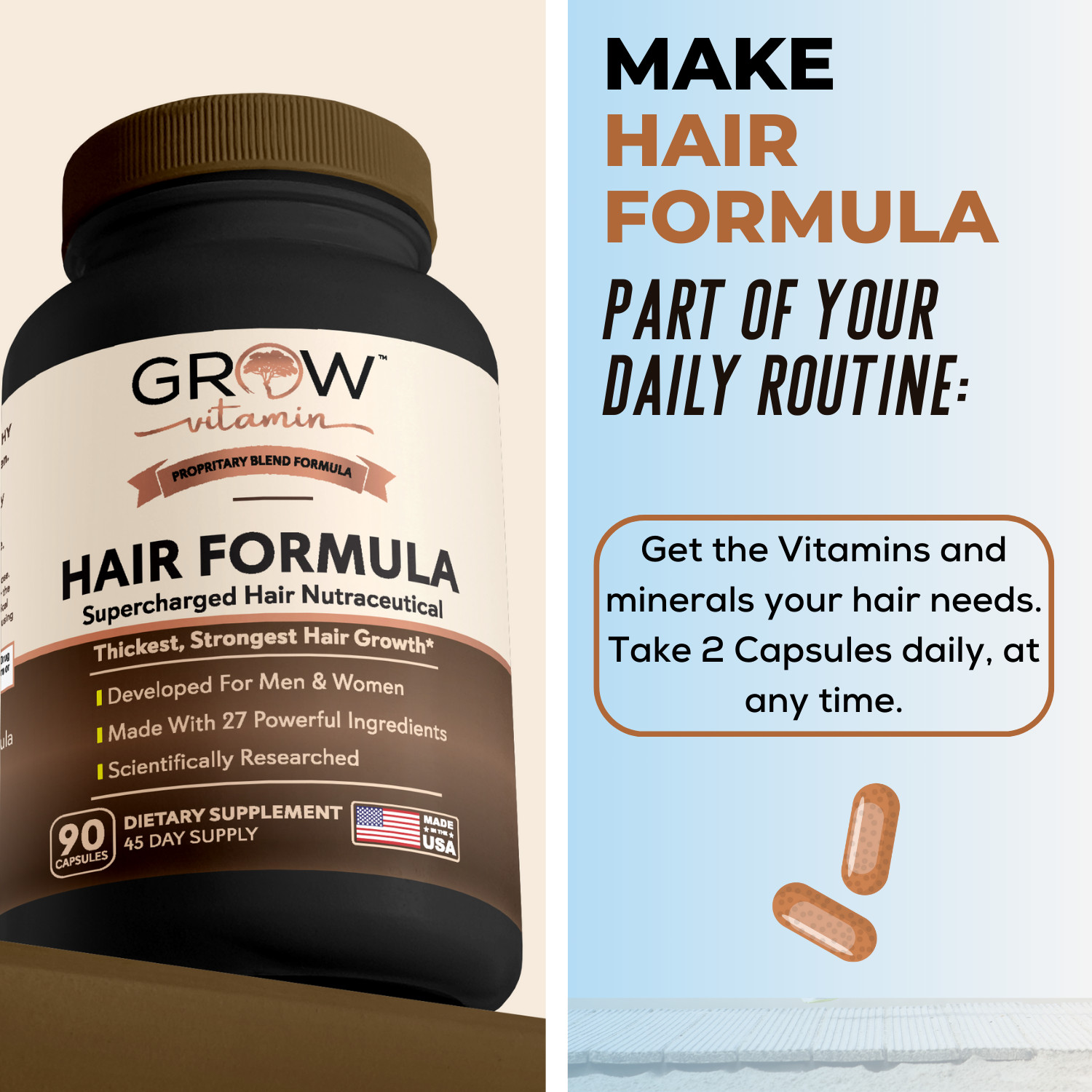 Hair La Vie Clinical Formula Hair Growth Vitamins for Men & Women, 90 capsules
