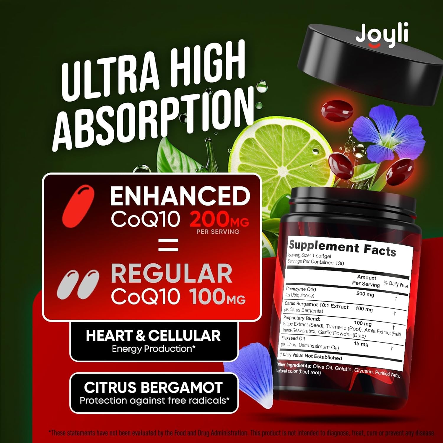 High Absorption CoQ10 200MG – Co Q10, 200mg Softgels for Heart Health & Energy