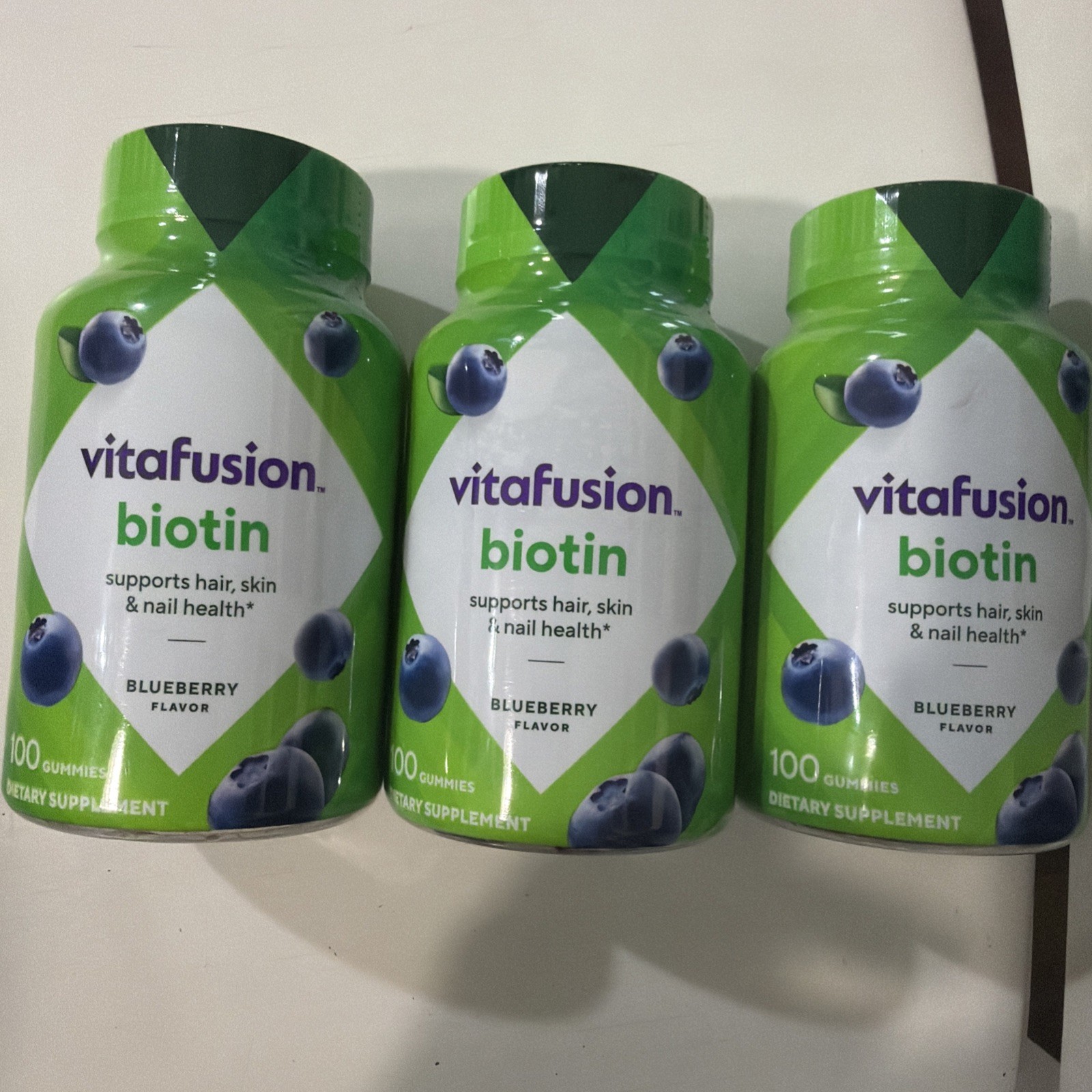 (3) Vitafusion 5000mcg Biotin 100 Blueberry Gummies Hair Skin & Nail Health