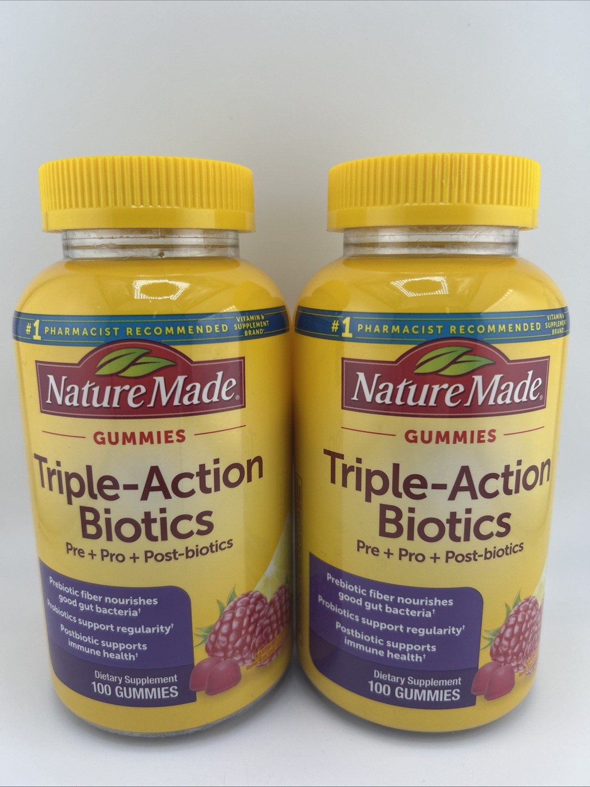 (2)Nature Made Gummies Triple-Action Biotics Pre +Pro +Post-Biotics x100 Gummies