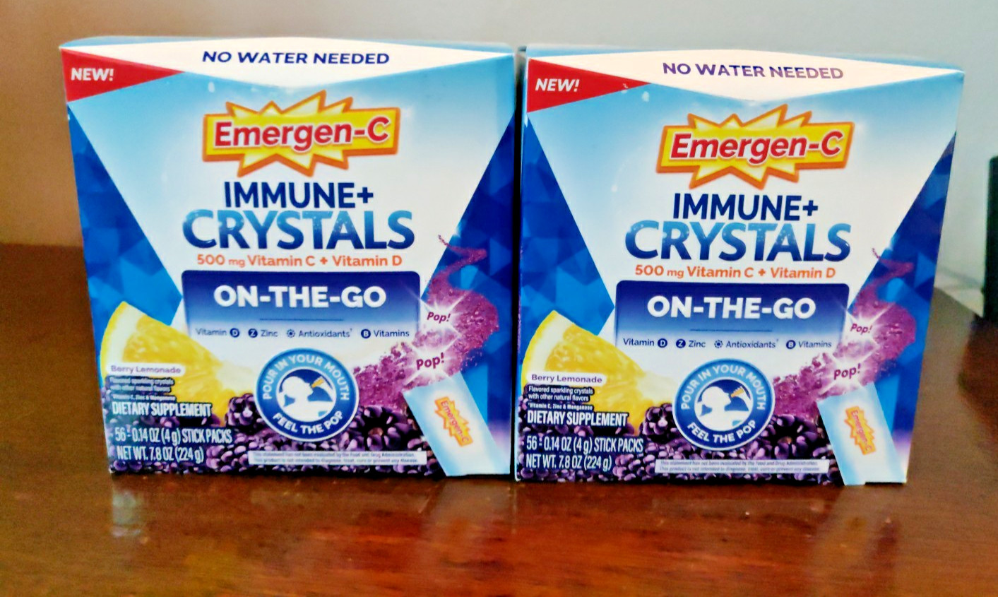 2 Pack Emergen-C Immune Support Crystals Vitamins B D Zinc Berry Lemonade 06/27