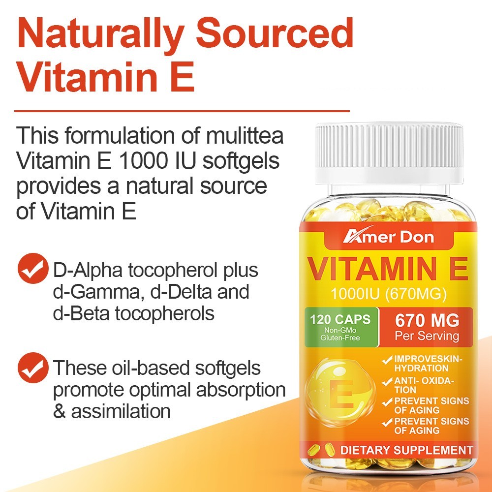 Vitamin E 1000 Iu 670mg Capsules – Supports Skin, Hair, Immune and Eye Health