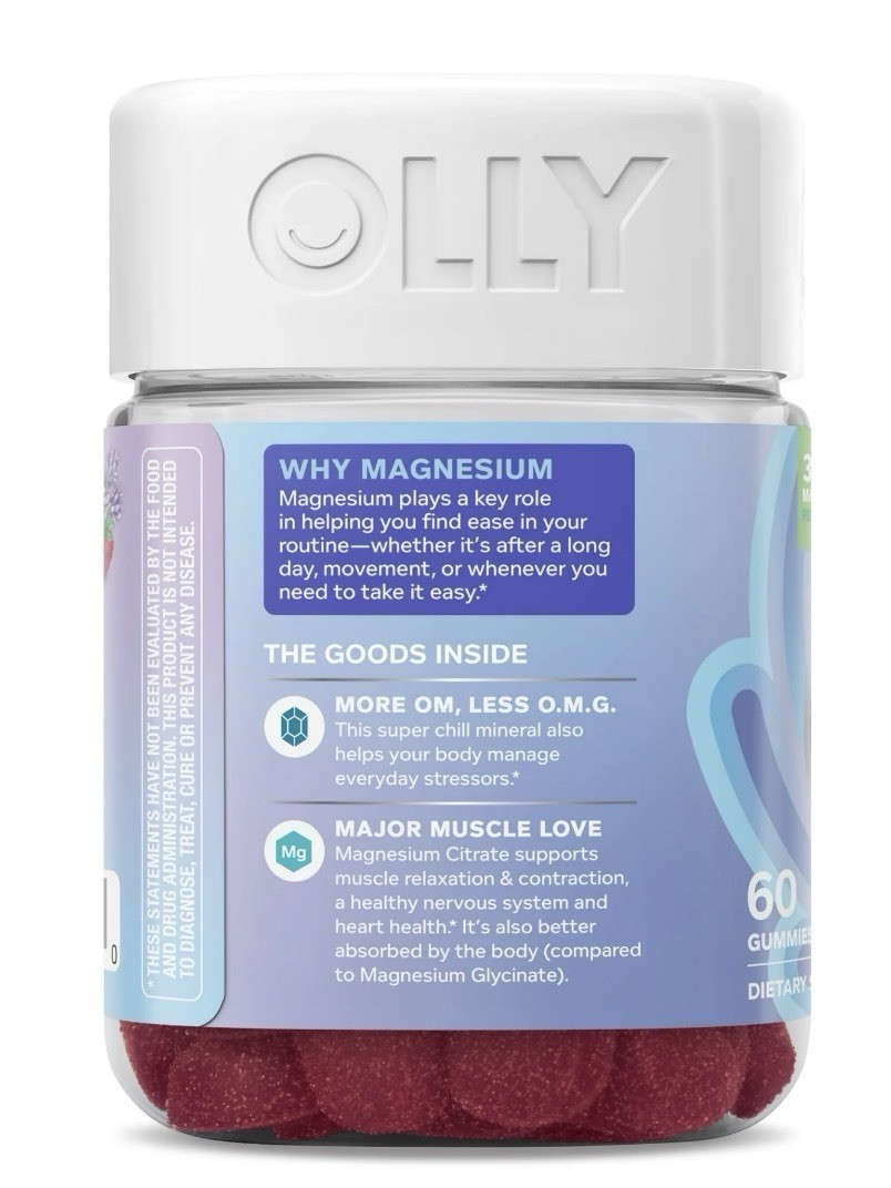 OLLY Relaxing Magnesium Gummies, Supports Muscle 1 Count Pack of 60..