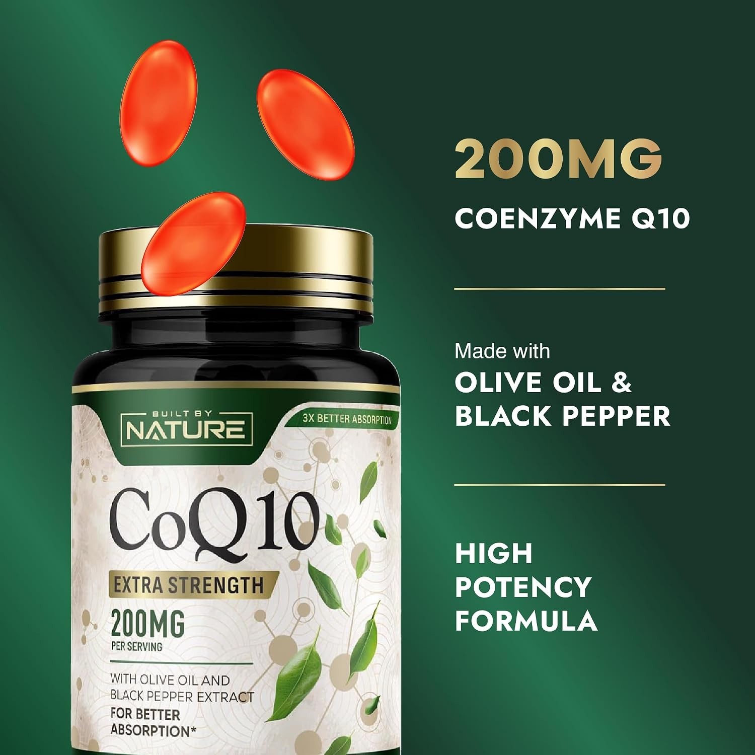 Antioxidant CoQ10 200 mg – Boost Heart Health & Energy in 120 Easy Softgels