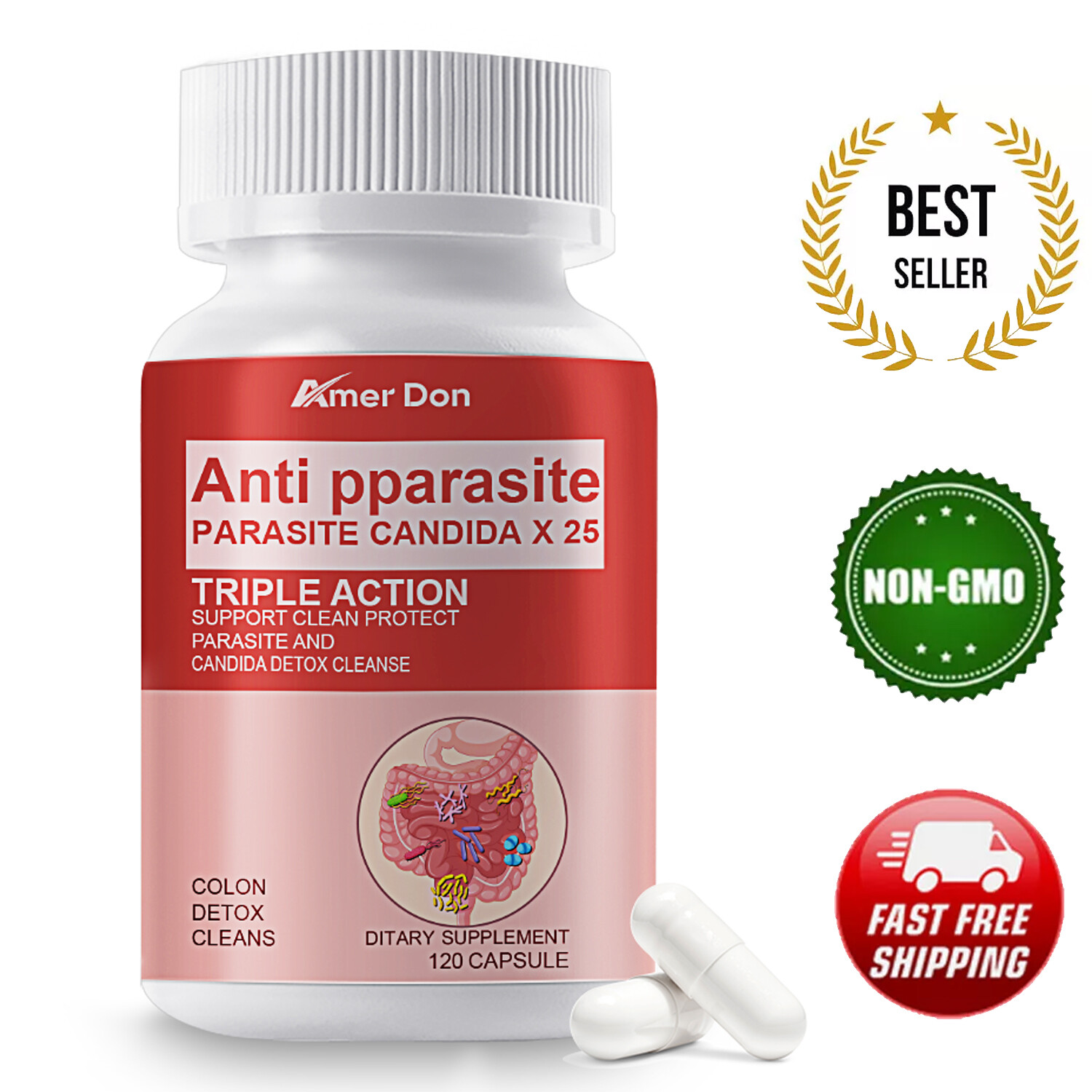 Candida Cleanse 120 Capsules – Gut & Colon Support, Natural Herbs for Intestinal