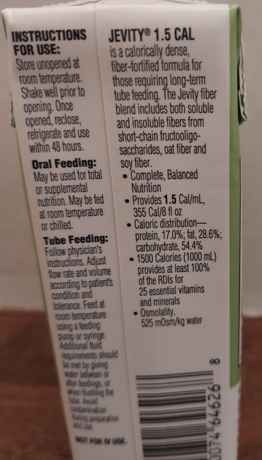 Jevity Liquid Supplement Formula 1.5 Cal Fiber 8oz 4Count Exp 9/2026