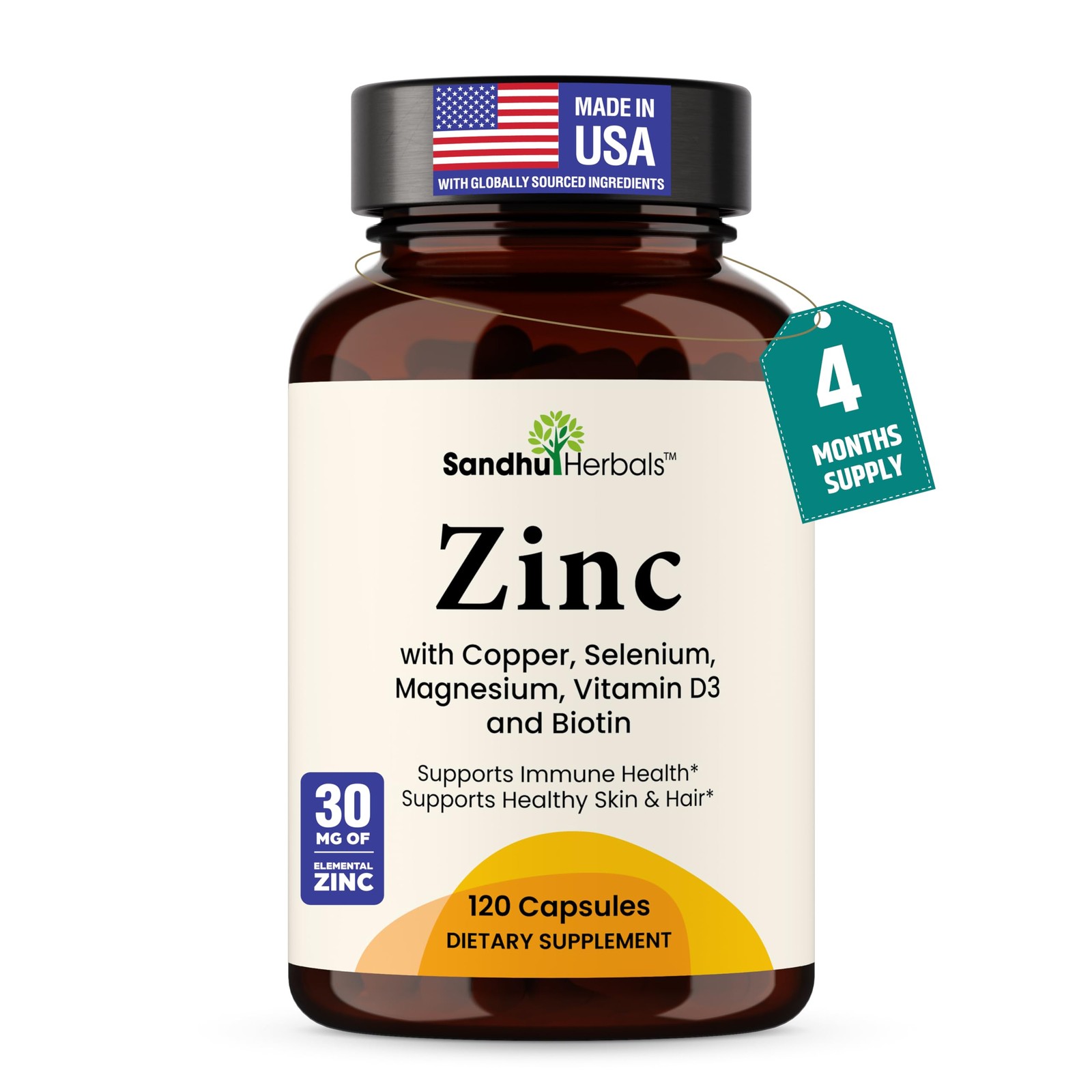 Zinc 30mg with Copper, Selenium & Vitamin D3 | 120 Capsules | Magnesium, Vita…