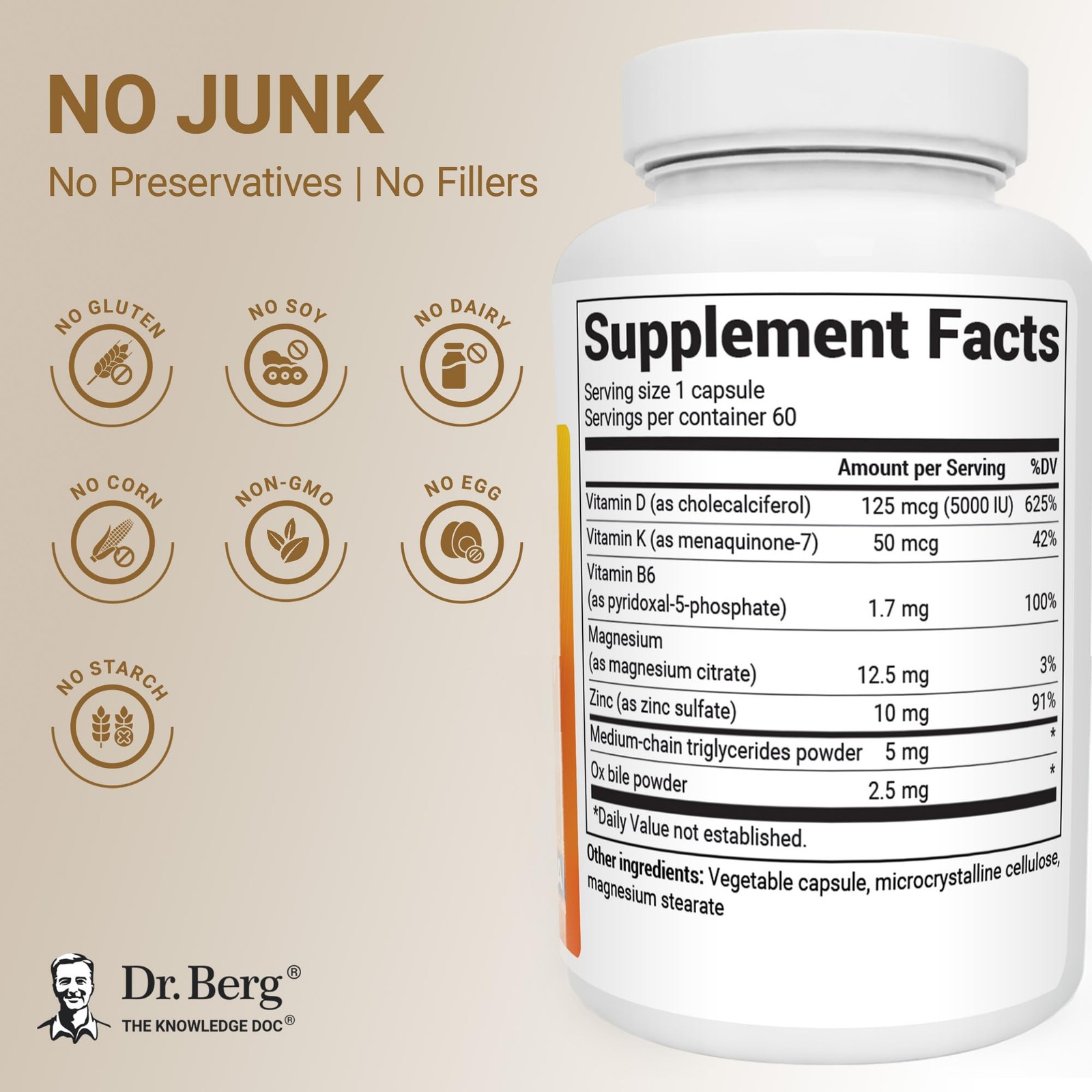 Dr. Berg 10,000 IU Maximum Strength 2-in-1 Vitamin D3 K2 Vitamin Supplement